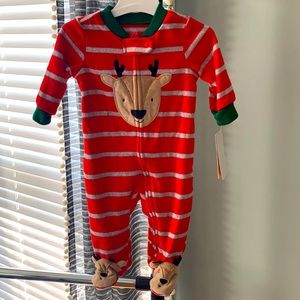 Carter’s 3 month Reindeer 2-way zipper sleeper. Fleece material.